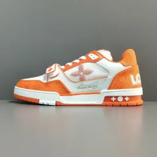 Louis Vuitton LV Trainer Zapatillas Lifestyle Naranja y Blanco Low-Top de Capas Textil-Cuero-Malla