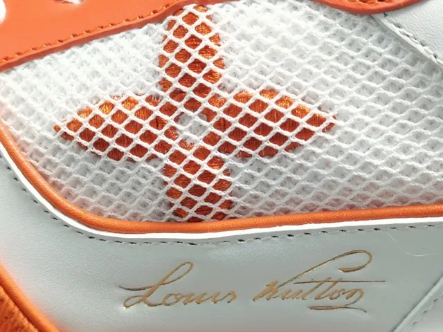 Louis Vuitton LV Trainer Orange White Low-Top Layered Textile-Leather-Mesh Lifestyle Sneakers 3