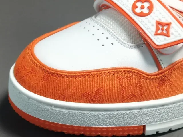 Louis Vuitton LV Trainer Orange White Low-Top Layered Textile-Leather-Mesh Lifestyle Sneakers 5