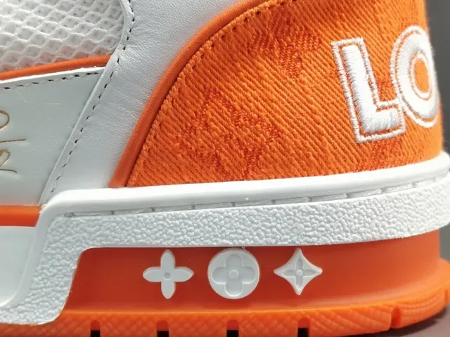 Louis Vuitton LV Trainer Orange White Low-Top Layered Textile-Leather-Mesh Lifestyle Sneakers 7
