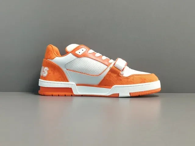 Louis Vuitton LV Trainer Orange White Low-Top Layered Textile-Leather-Mesh Lifestyle Sneakers 12
