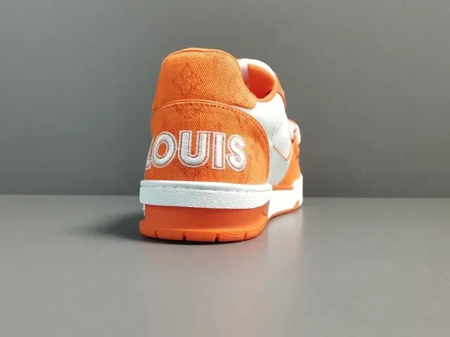 Louis Vuitton LV Trainer Orange White Low-Top Layered Textile-Leather-Mesh Lifestyle Sneakers 17