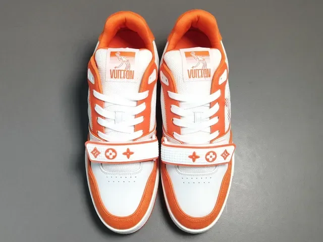 Louis Vuitton LV Trainer Orange White Low-Top Layered Textile-Leather-Mesh Lifestyle Sneakers 18