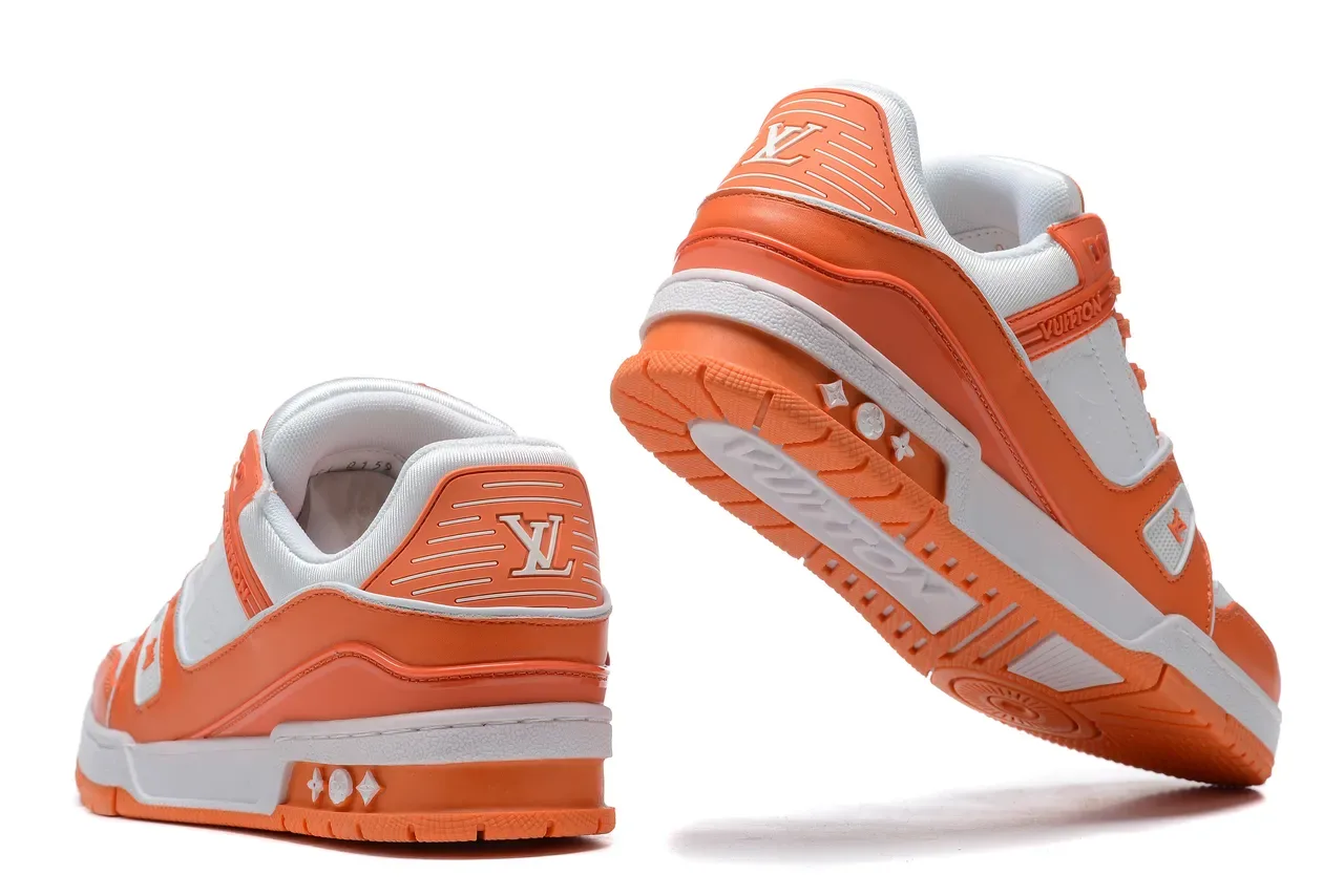 Louis Vuitton LV Trainer Orange White Multi-Layered Overlay Construction Monogram Leather Panels Lifestyle Sneakers 3