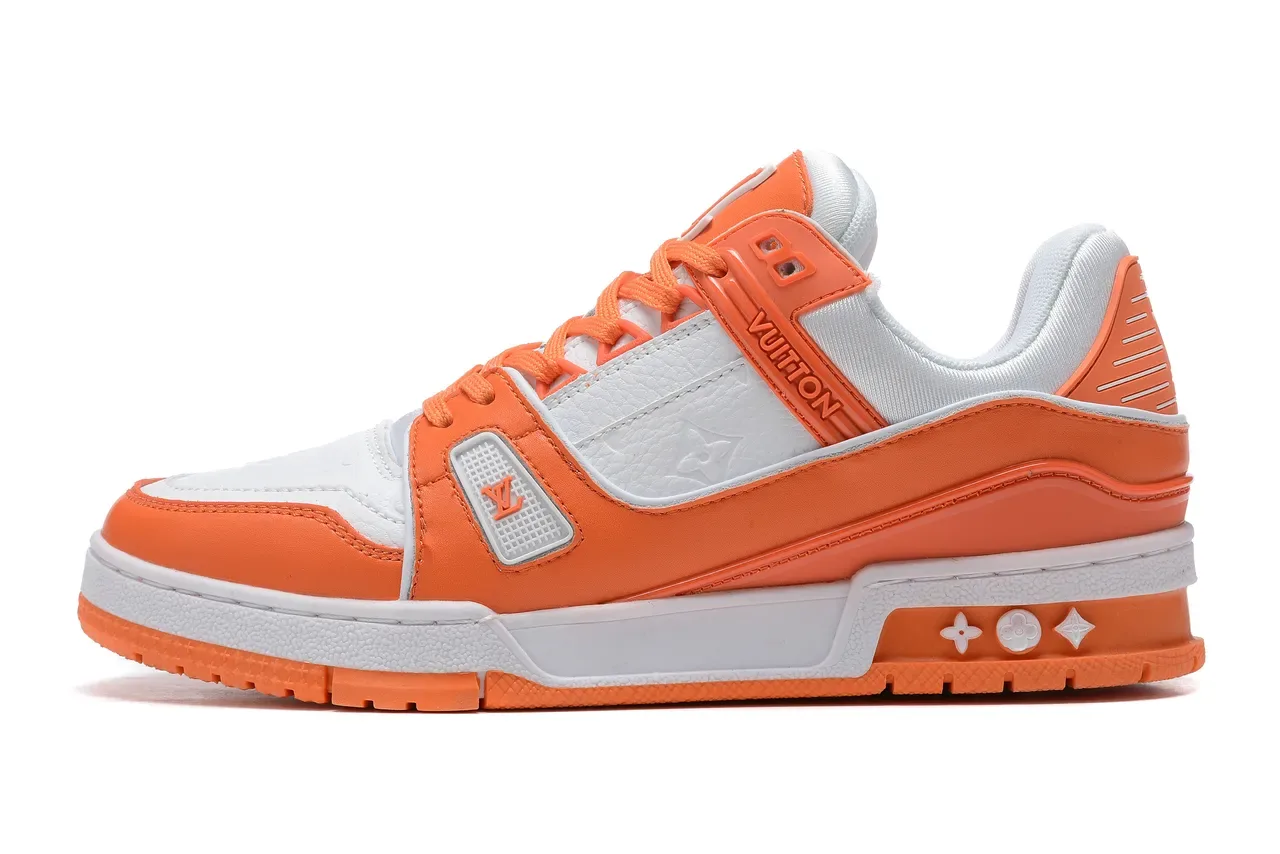 Louis Vuitton LV Trainer Orange White Multi-Layered Overlay Construction Monogram Leather Panels Lifestyle Sneakers 5