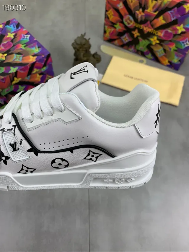 Louis Vuitton LV Trainer White Black Monogram-Print Leather Low-Top Lace-Up Lifestyle Sneakers 3