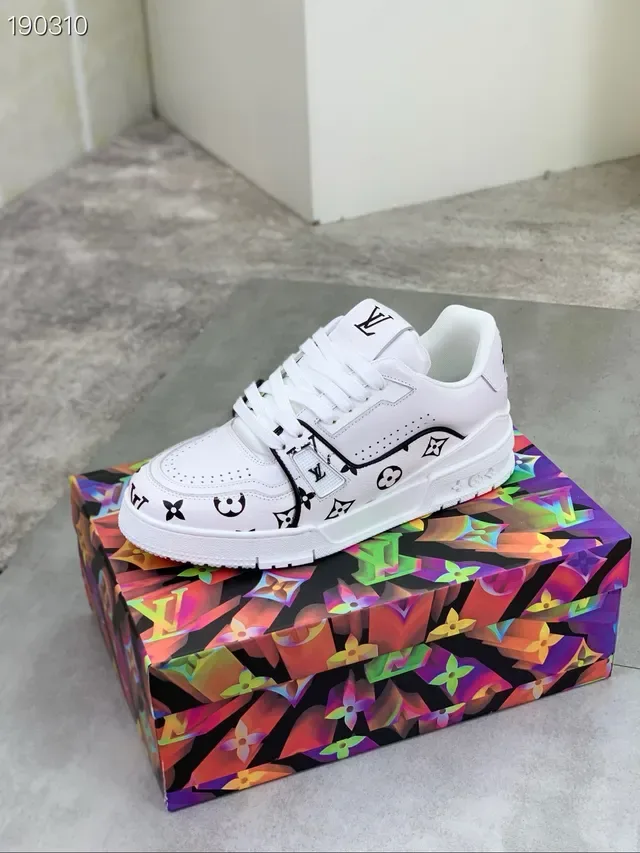 Louis Vuitton LV Trainer White Black Monogram-Print Leather Low-Top Lace-Up Lifestyle Sneakers 5