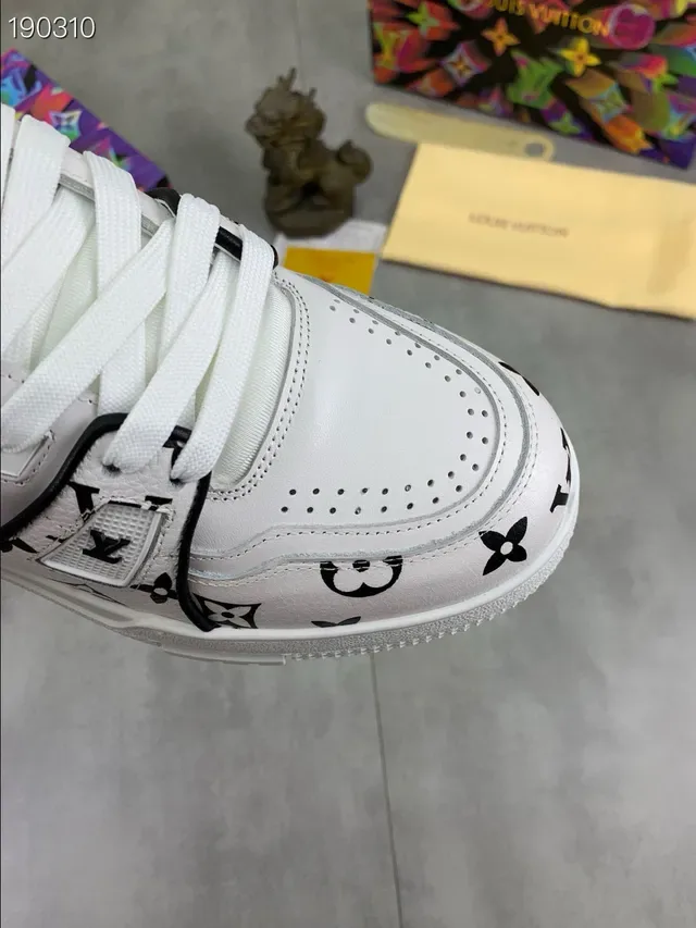 Louis Vuitton LV Trainer White Black Monogram-Print Leather Low-Top Lace-Up Lifestyle Sneakers 6