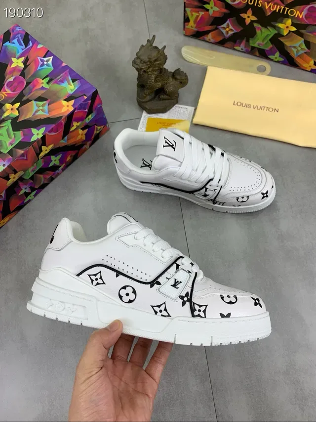 Louis Vuitton LV Trainer White Black Monogram-Print Leather Low-Top Lace-Up Lifestyle Sneakers 7
