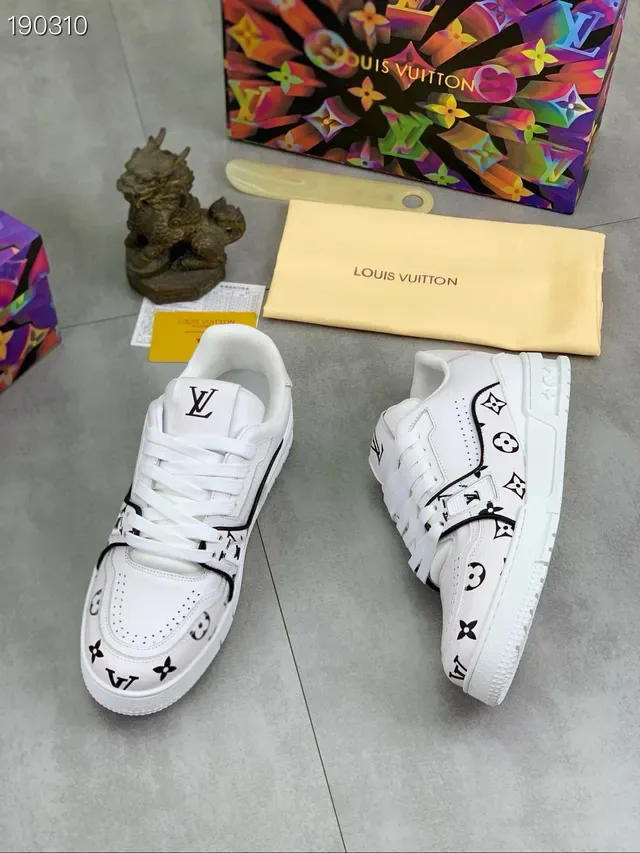 Louis Vuitton LV Trainer White Black Monogram-Print Leather Low-Top Lace-Up Lifestyle Sneakers 8