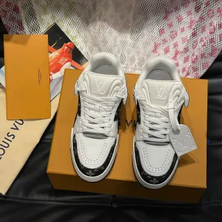 Louis Vuitton LV Trainer White Black Monogrammed Side Panels Perforated Toe Cap Lifestyle Sneakers