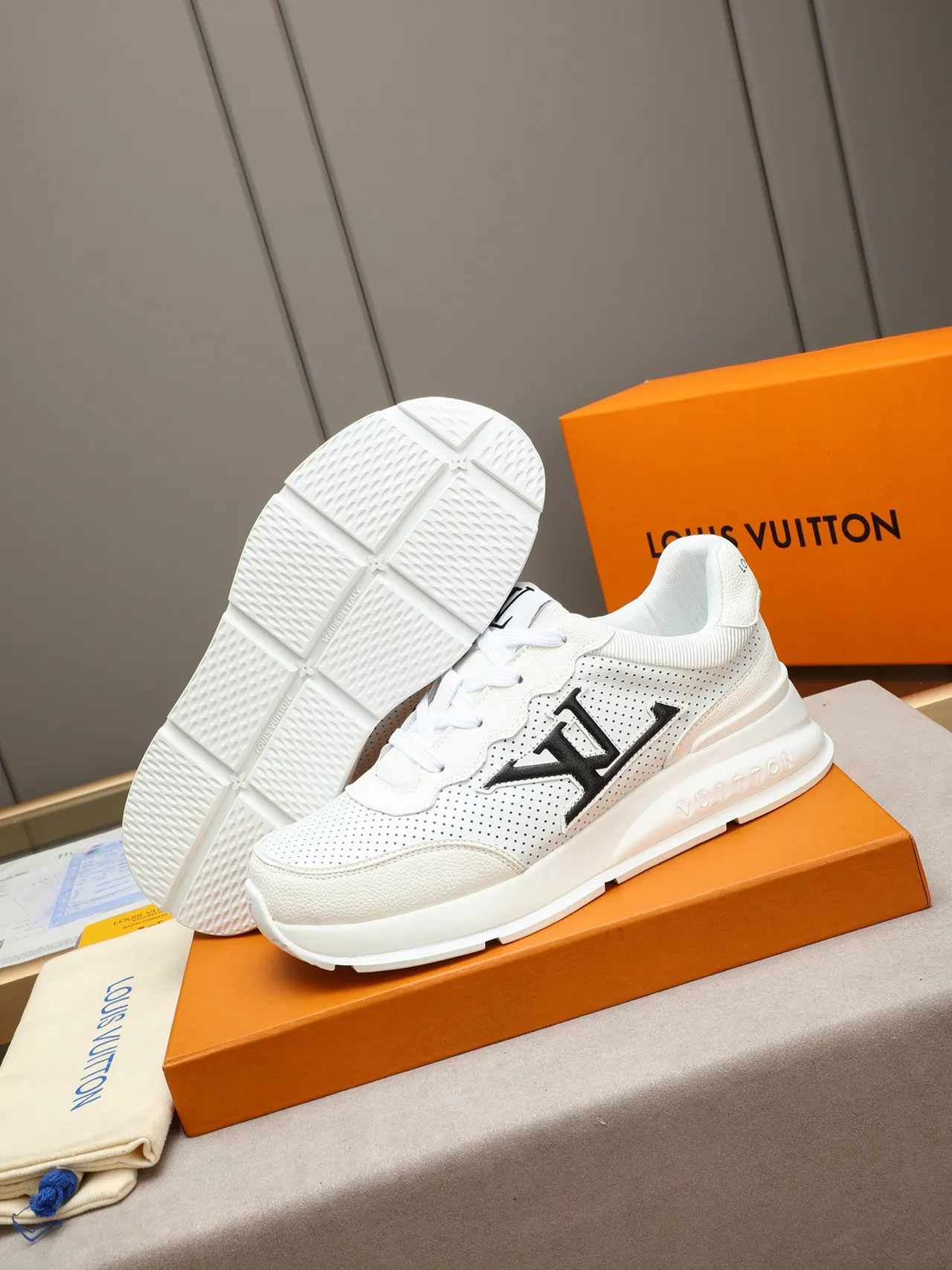 Louis Vuitton LV Trainer White Black Perforated Leather Upper Bold Monogram Logo Lifestyle Sneakers 4