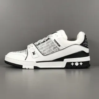 Louis Vuitton LV Trainer White Black Structured Layered Midsole Brick-Pattern Mesh Overlay Lifestyle Sneakers