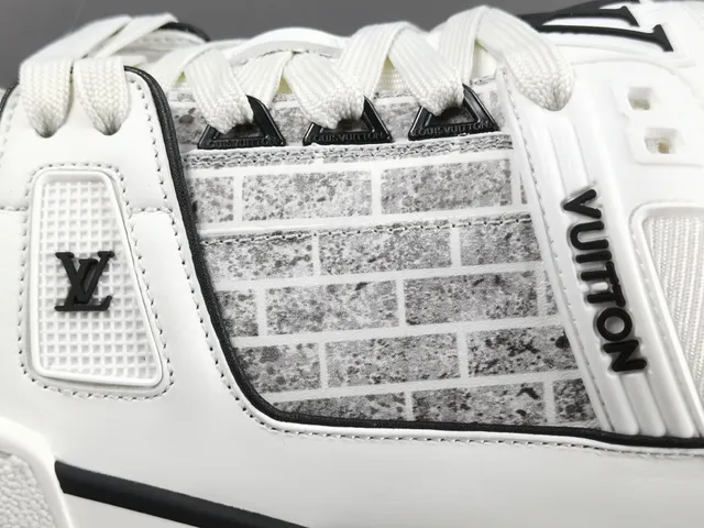 Louis Vuitton LV Trainer White Black Structured Layered Midsole Brick-Pattern Mesh Overlay Lifestyle Sneakers 8
