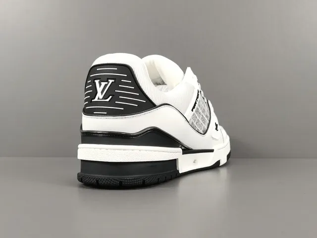 Louis Vuitton LV Trainer White Black Structured Layered Midsole Brick-Pattern Mesh Overlay Lifestyle Sneakers 14