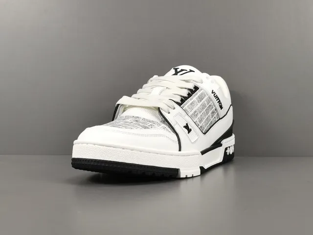 Louis Vuitton LV Trainer White Black Structured Layered Midsole Brick-Pattern Mesh Overlay Lifestyle Sneakers 15