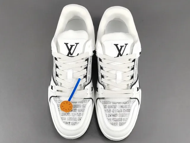 Louis Vuitton LV Trainer White Black Structured Layered Midsole Brick-Pattern Mesh Overlay Lifestyle Sneakers 16