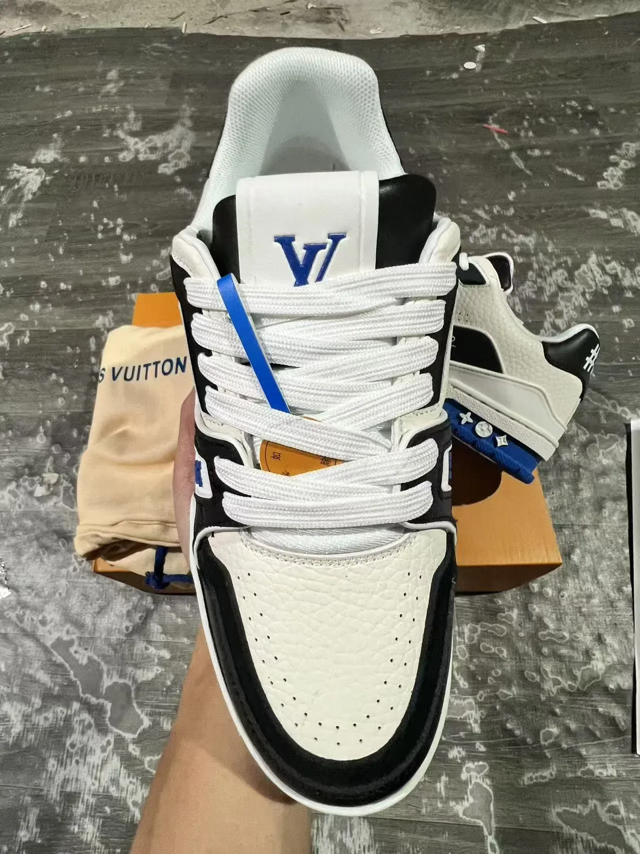 Louis Vuitton LV Trainer White Blue Layered Textured Leather Sculpted Midsole Lifestyle Sneakers 3