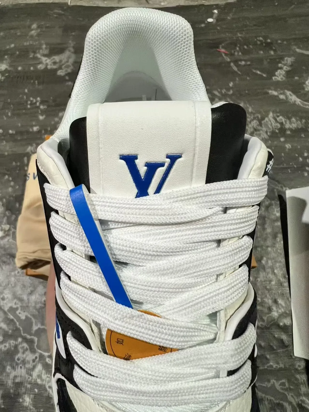 Louis Vuitton LV Trainer White Blue Layered Textured Leather Sculpted Midsole Lifestyle Sneakers 4