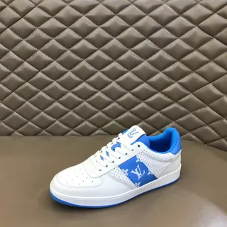 Louis Vuitton LV Trainer White Blue Perforated Leather Monogrammed Side Panel Lifestyle Sneakers