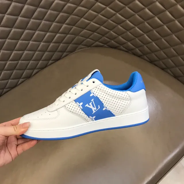 Louis Vuitton LV Trainer White Blue Perforated Leather Monogrammed Side Panel Lifestyle Sneakers 3