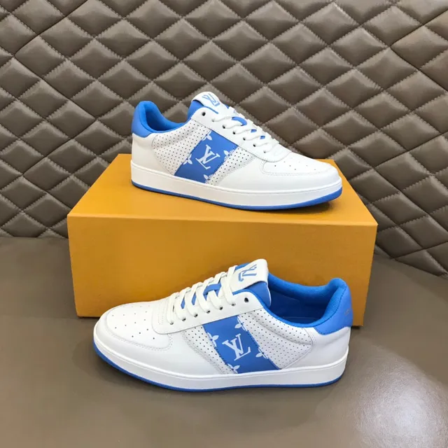 Louis Vuitton LV Trainer White Blue Perforated Leather Monogrammed Side Panel Lifestyle Sneakers 4