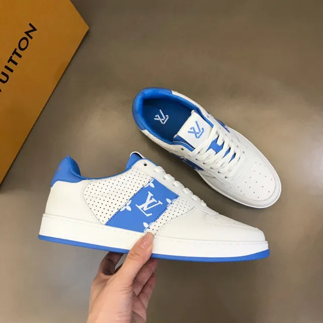 Louis Vuitton LV Trainer White Blue Perforated Leather Monogrammed Side Panel Lifestyle Sneakers 7