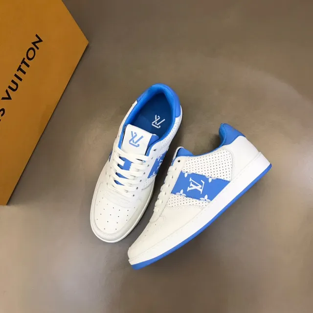 Louis Vuitton LV Trainer White Blue Perforated Leather Monogrammed Side Panel Lifestyle Sneakers 9
