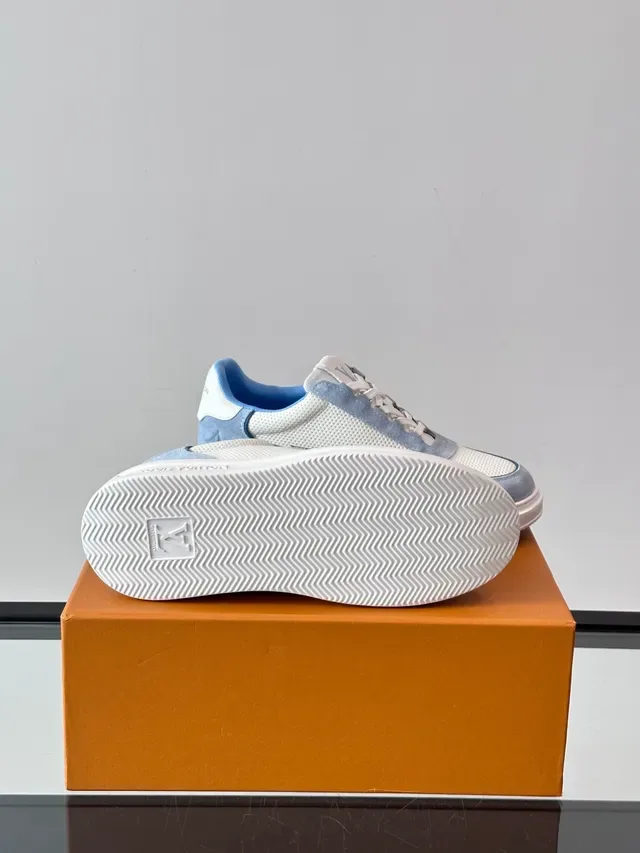 Louis Vuitton LV Trainer White Blue Perforated Mesh Upper Suede Overlays Lifestyle Sneakers 2