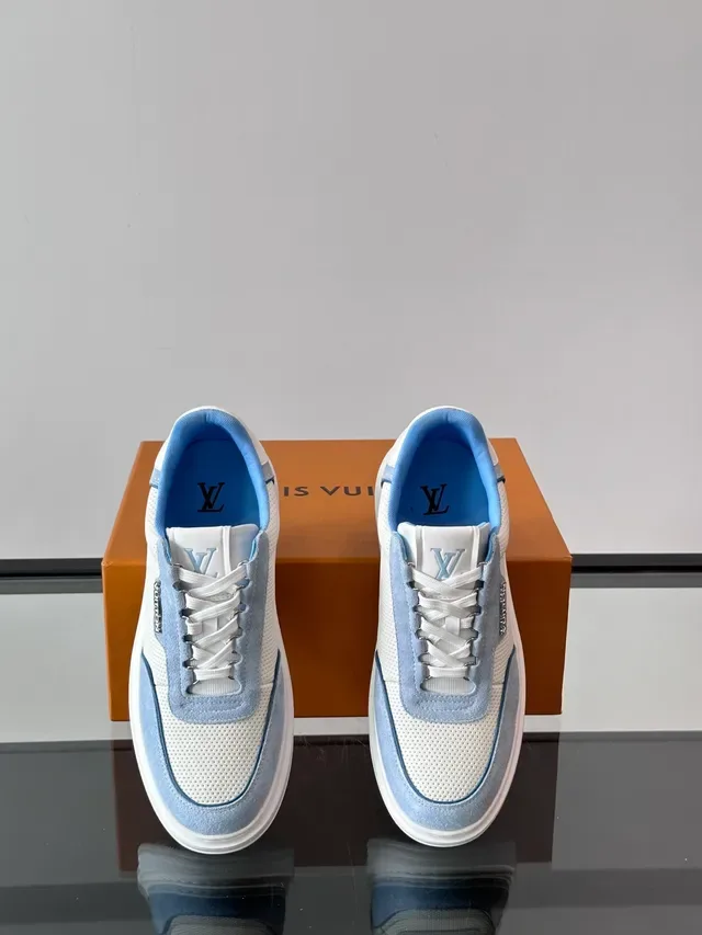 Louis Vuitton LV Trainer White Blue Perforated Mesh Upper Suede Overlays Lifestyle Sneakers 4