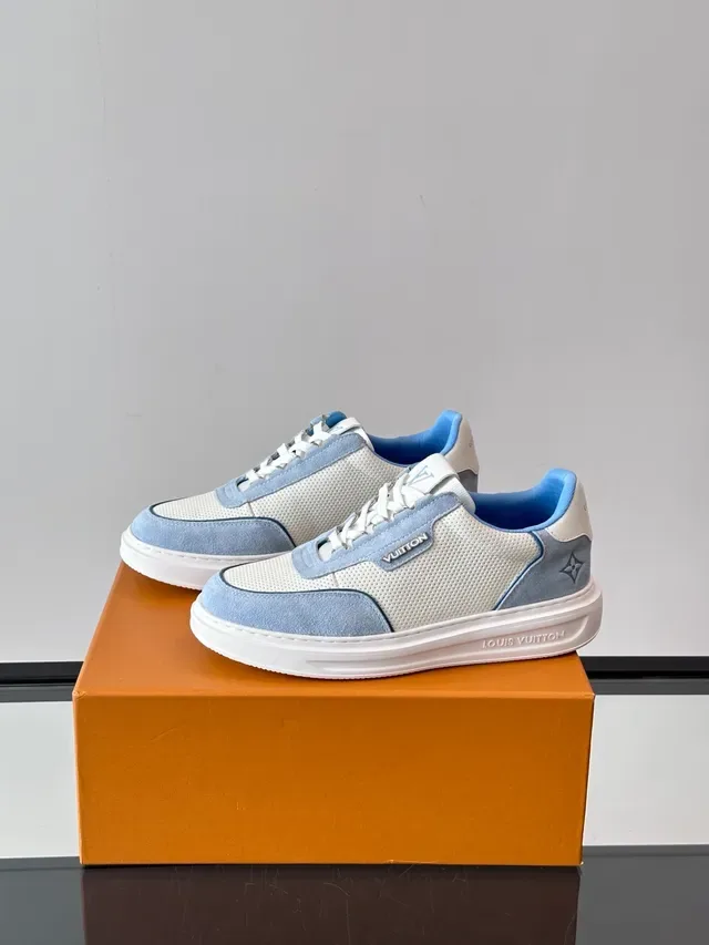 Louis Vuitton LV Trainer White Blue Perforated Mesh Upper Suede Overlays Lifestyle Sneakers 5