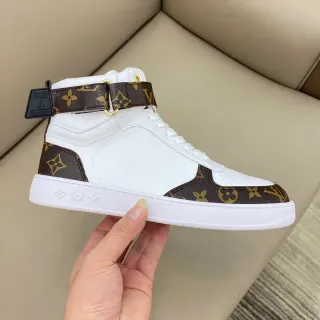 Louis Vuitton LV Trainer সাদা বাদামি হাই টপ মনোগ্রাম ক্যানভাস লাইফস্টাইল স্নিকার