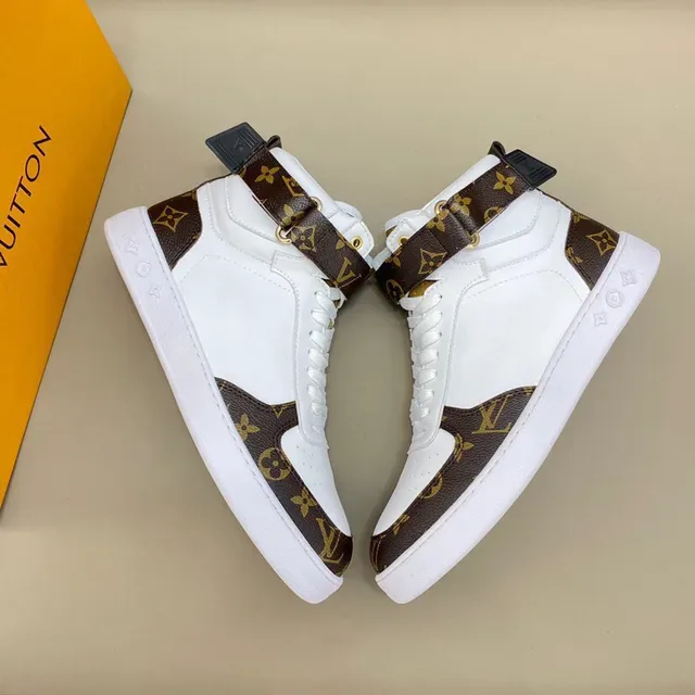 Louis Vuitton LV Trainer সাদা বাদামি হাই টপ মনোগ্রাম ক্যানভাস লাইফস্টাইল স্নিকার 8