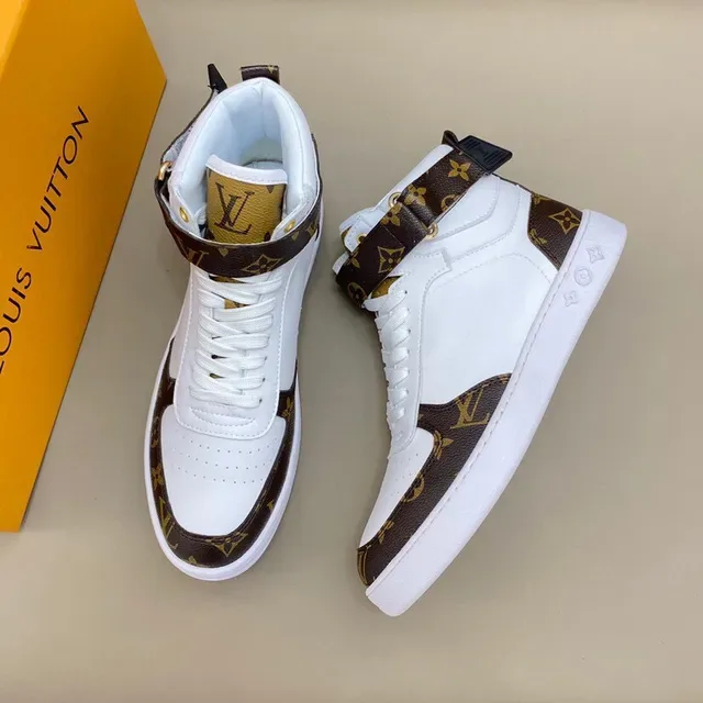 Louis Vuitton LV Trainer সাদা বাদামি হাই টপ মনোগ্রাম ক্যানভাস লাইফস্টাইল স্নিকার 9