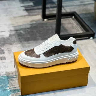 Louis Vuitton LV Trainer branco marrom Monogram Canvas Leather Overlay Lifestyle Sneakers