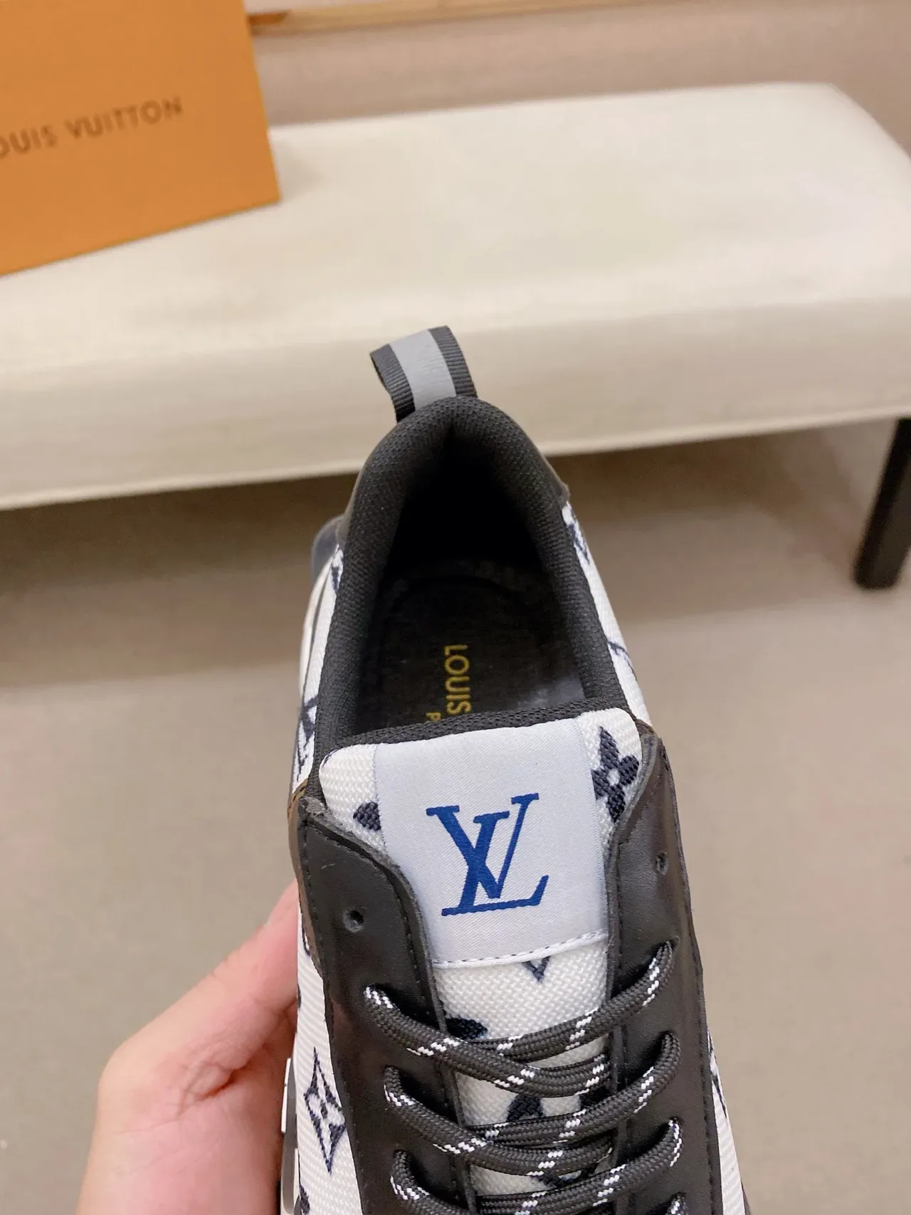 Louis Vuitton LV Trainer White Brown Monogram-Print Canvas Black Leather Accents Lifestyle Sneakers 4