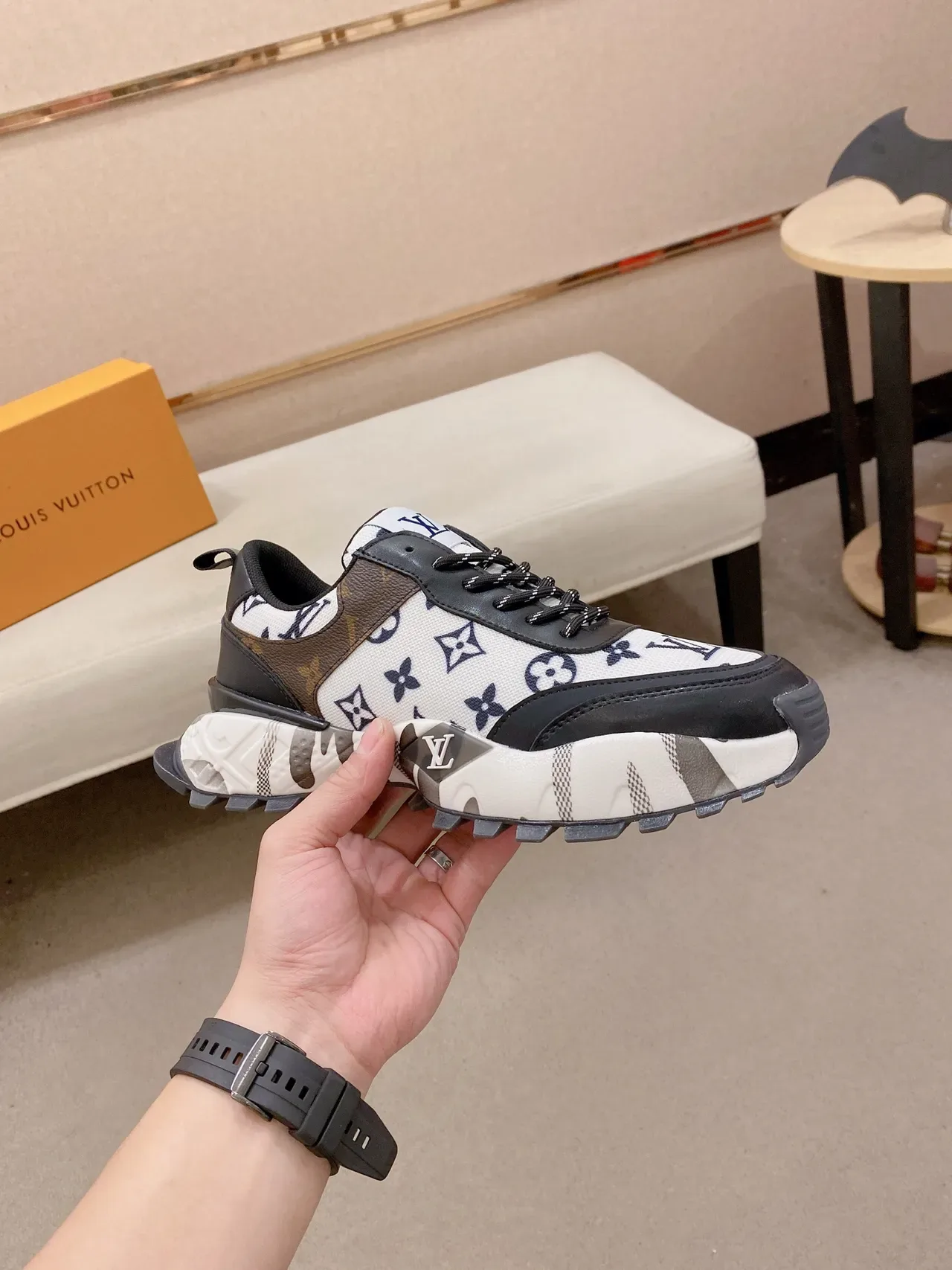 Louis Vuitton LV Trainer White Brown Monogram-Print Canvas Black Leather Accents Lifestyle Sneakers 5