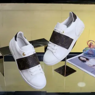 Louis Vuitton LV Trainer Blancos Marrones Monograma Correa Cuero Lifestyle Zapatillas