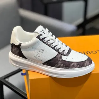 Louis Vuitton LV Trainer Blanco Marrón Cuero Perforado Textil Monogramado Zapatillas Lifestyle