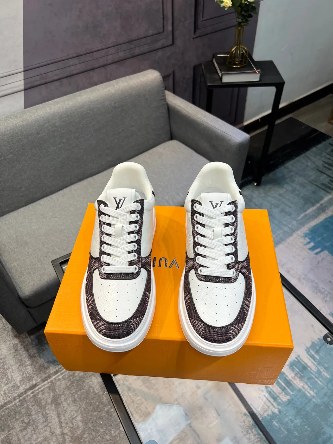 Louis Vuitton LV Trainer White Brown Perforated Leather Monogrammed Textile Lifestyle Sneakers 2