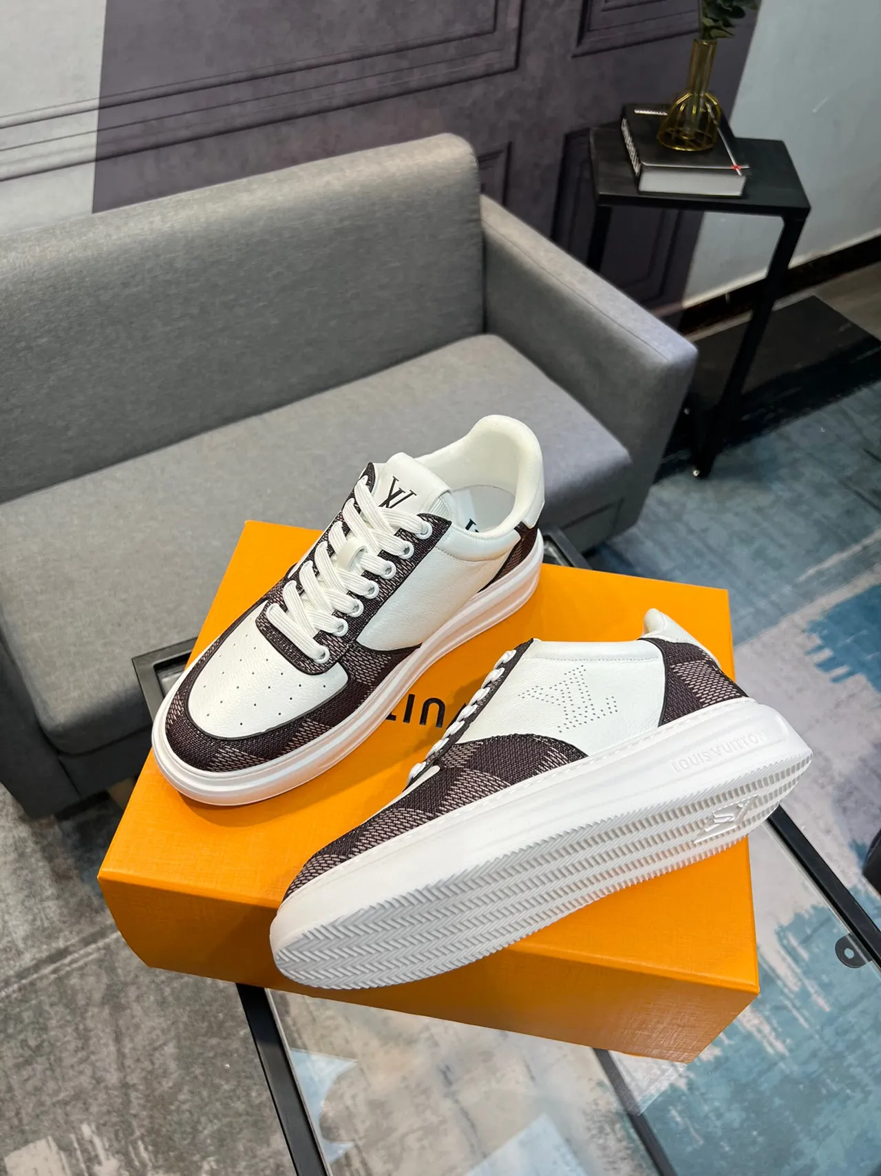 Louis Vuitton LV Trainer White Brown Perforated Leather Monogrammed Textile Lifestyle Sneakers 4