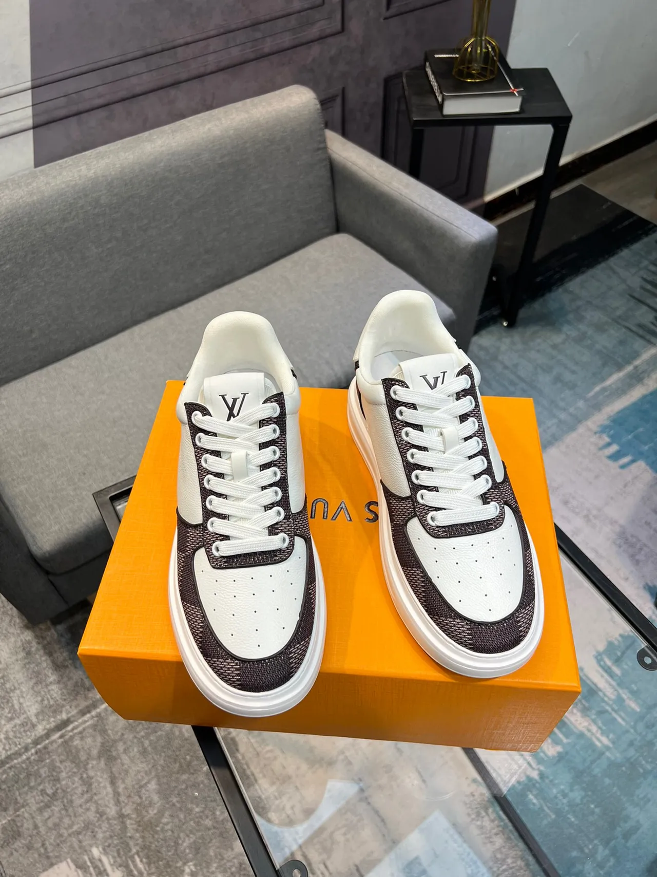 Louis Vuitton LV Trainer White Brown Perforated Leather Monogrammed Textile Lifestyle Sneakers 5