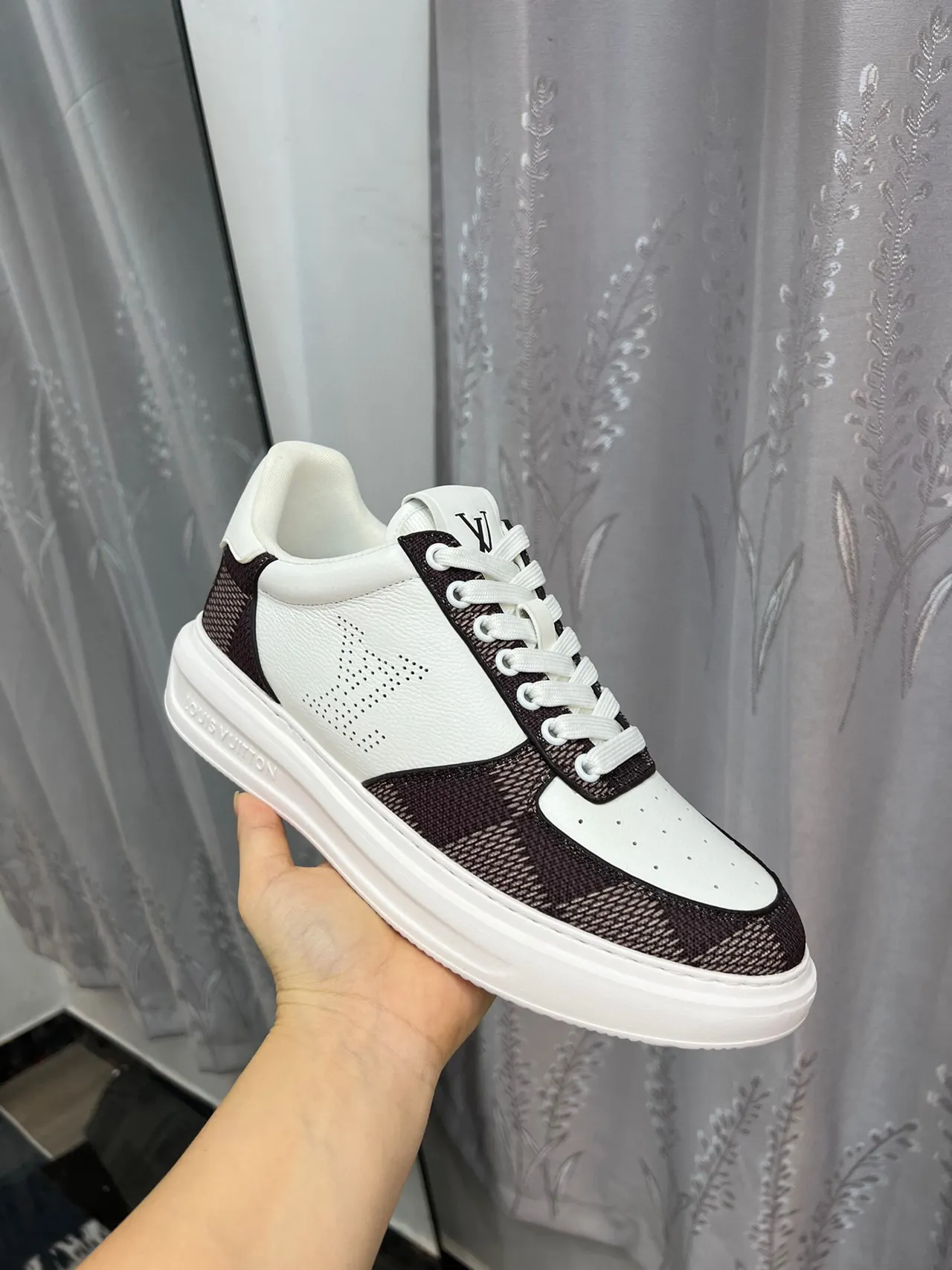 Louis Vuitton LV Trainer White Brown Perforated Leather Monogrammed Textile Lifestyle Sneakers 6