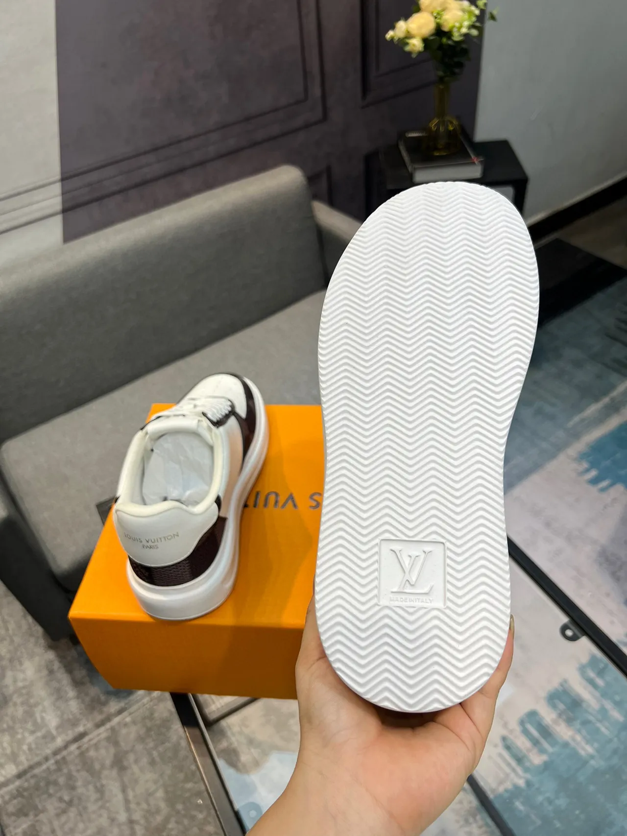 Louis Vuitton LV Trainer White Brown Perforated Leather Monogrammed Textile Lifestyle Sneakers 7
