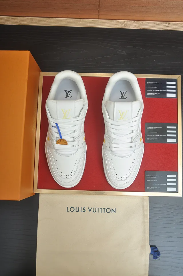 Louis Vuitton LV Trainer White Gold Leather Upper Floral Embroidered Heel Lifestyle Sneakers 5