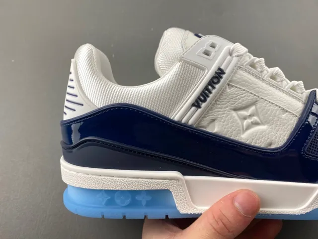 Louis Vuitton LV Trainer White Navy Layered Leather And Patent Construction Monogram Embossing Lifestyle Sneakers 3