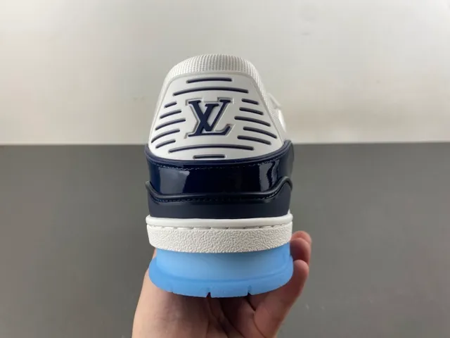 Louis Vuitton LV Trainer White Navy Layered Leather And Patent Construction Monogram Embossing Lifestyle Sneakers 4