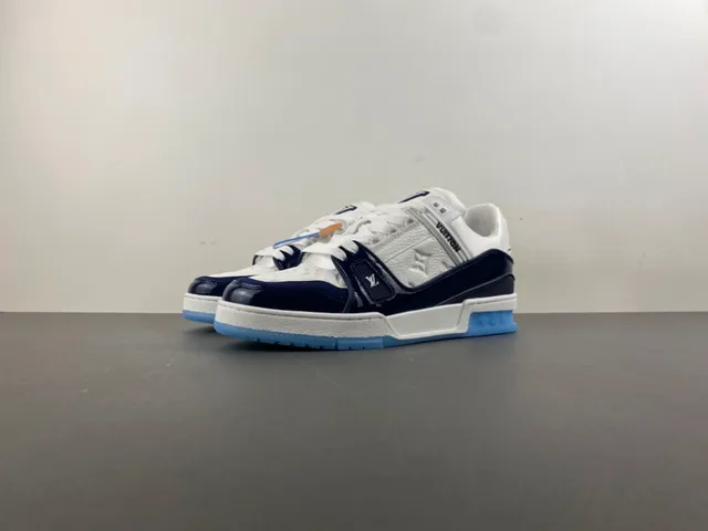 Louis Vuitton LV Trainer White Navy Layered Leather And Patent Construction Monogram Embossing Lifestyle Sneakers 10