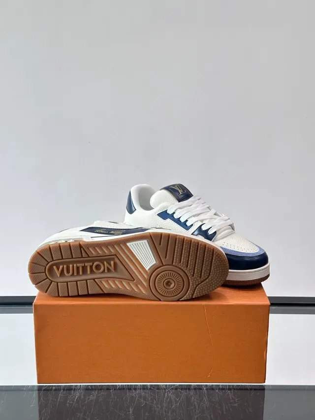 Louis Vuitton LV Trainer White Navy Layered Leather Perforated Toe Lifestyle Sneakers 2