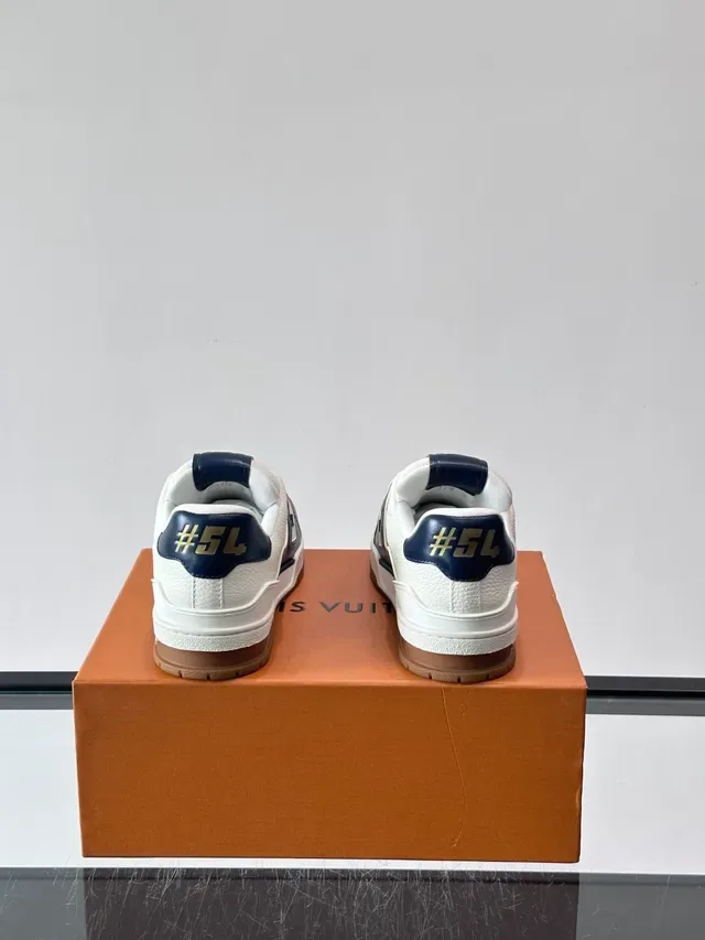 Louis Vuitton LV Trainer White Navy Layered Leather Perforated Toe Lifestyle Sneakers 3